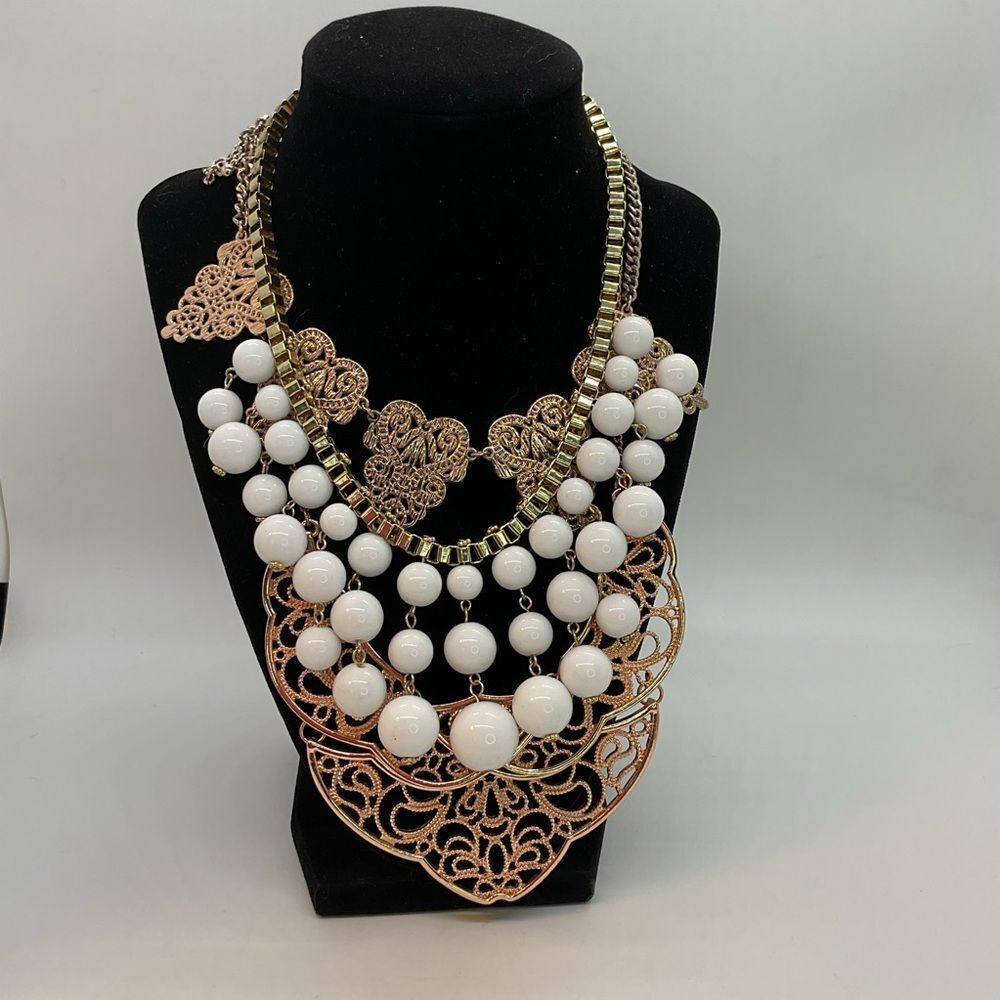 Lot of 3 Gold Toned and Beaded Statement Necklaces